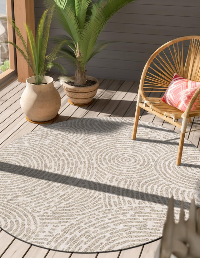 Gray 10' x 10' Outdoor Modern Round Area Rug Weather Resistant for Patio, Deck, Terrace, Balcony, Porch 100% Polypropylene Modern Outside Carpet for Sale at Rug Engine