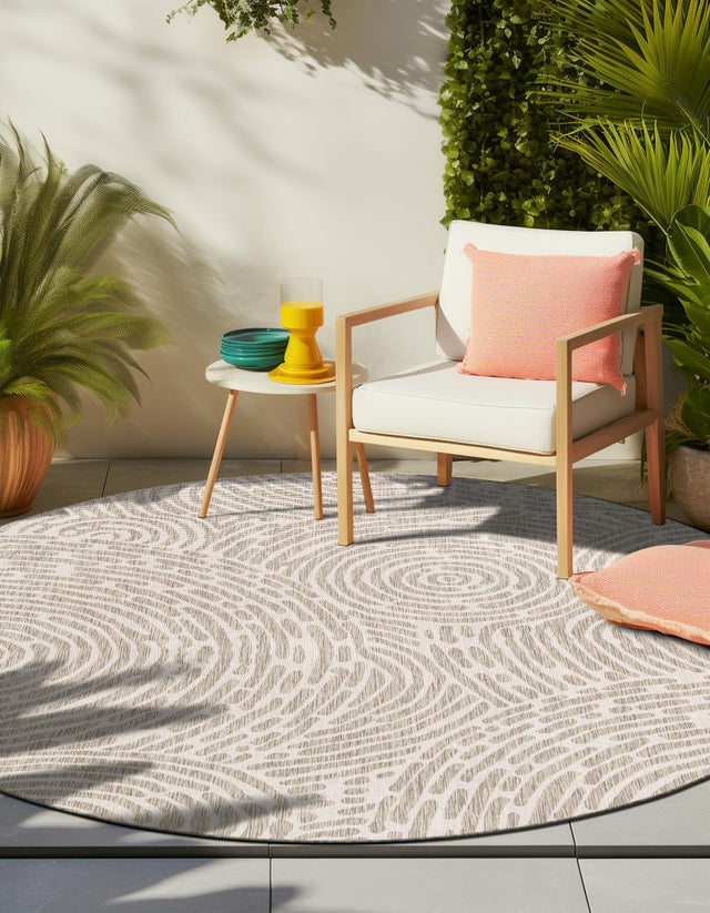Gray 10' x 10' Outdoor Modern Round Area Rug Weather Resistant for Patio, Deck, Terrace, Balcony, Porch 100% Polypropylene Modern Outside Carpet for Sale at Rug Engine