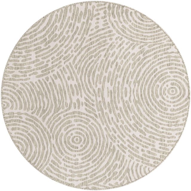 Gray 6' 1 x 6' 1 Outdoor Modern Round Area Rug Weather Resistant for Patio, Deck, Terrace, Balcony, Porch 100% Polypropylene Modern Outside Carpet for Sale at Rug Engine