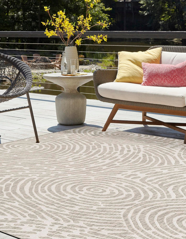 Gray 7' 10 x 7' 10 Outdoor Modern Square Area Rug Weather Resistant for Patio, Deck, Terrace, Balcony, Porch 100% Polypropylene Modern Outside Carpet for Sale at Rug Engine