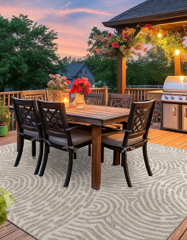 Gray 7' 10 x 7' 10 Outdoor Modern Square Area Rug Weather Resistant for Patio, Deck, Terrace, Balcony, Porch 100% Polypropylene Modern Outside Carpet for Sale at Rug Engine