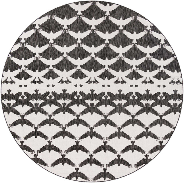 Black and White 10' x 10' Outdoor Modern Round Area Rug Weather Resistant for Patio, Deck, Terrace, Balcony, Porch 100% Polypropylene Modern Outside Carpet for Sale at Rug Engine