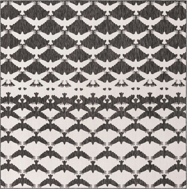 Black and White 10' x 10' Outdoor Modern Square Area Rug Weather Resistant for Patio, Deck, Terrace, Balcony, Porch 100% Polypropylene Modern Outside Carpet for Sale at Rug Engine
