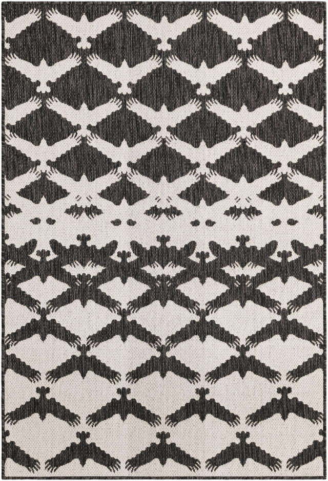 Black and White 4' 1 x 6' 1 Outdoor Modern Rectangle Area Rug Weather Resistant for Patio, Deck, Terrace, Balcony, Porch 100% Polypropylene Modern Outside Carpet for Sale at Rug Engine