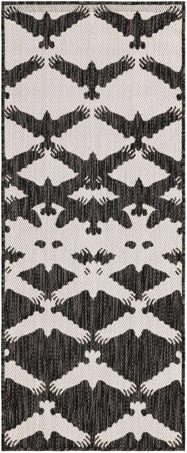 Black and White 2' x 5' 3 Outdoor Modern Runner Area Rug Weather Resistant for Patio, Deck, Terrace, Balcony, Porch 100% Polypropylene Modern Outside Carpet for Sale at Rug Engine