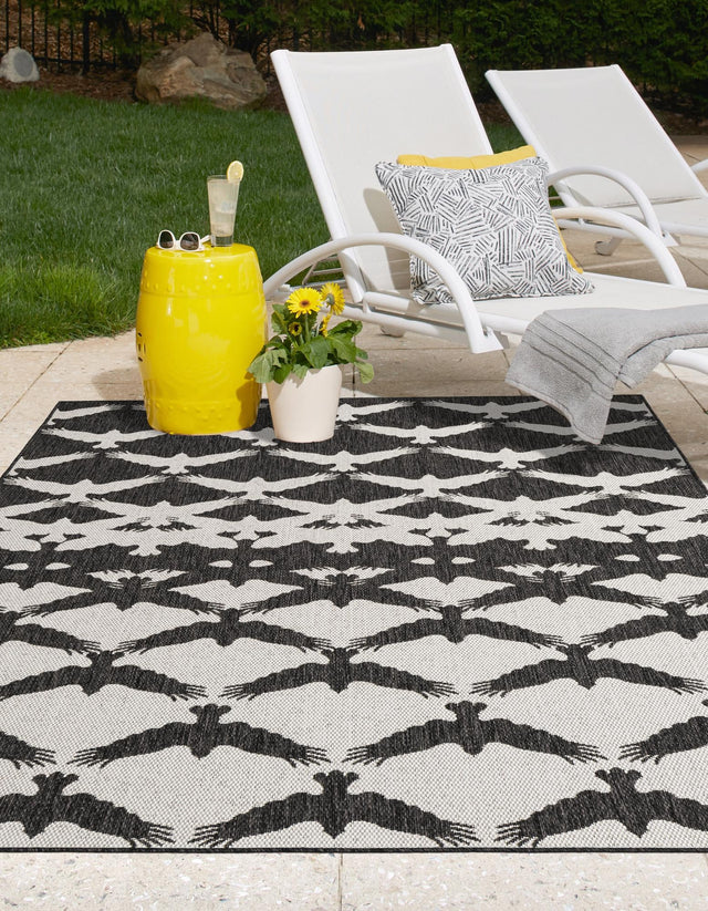 Black and White 10' x 14' 1 Outdoor Modern Rectangle Area Rug Weather Resistant for Patio, Deck, Terrace, Balcony, Porch 100% Polypropylene Modern Outside Carpet for Sale at Rug Engine