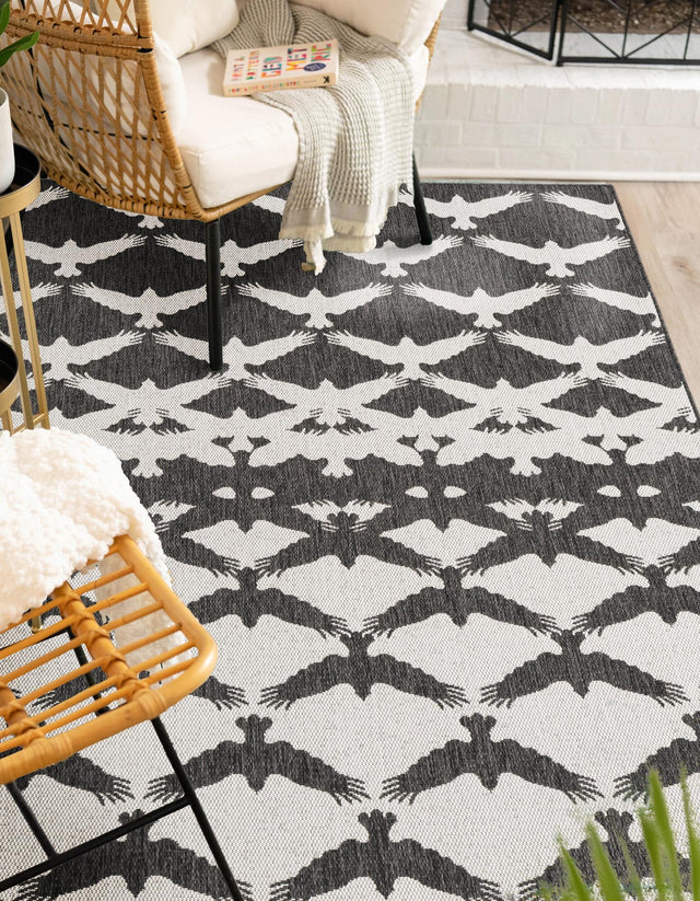 Black and White 4' 1 x 6' 1 Outdoor Modern Rectangle Area Rug Weather Resistant for Patio, Deck, Terrace, Balcony, Porch 100% Polypropylene Modern Outside Carpet for Sale at Rug Engine