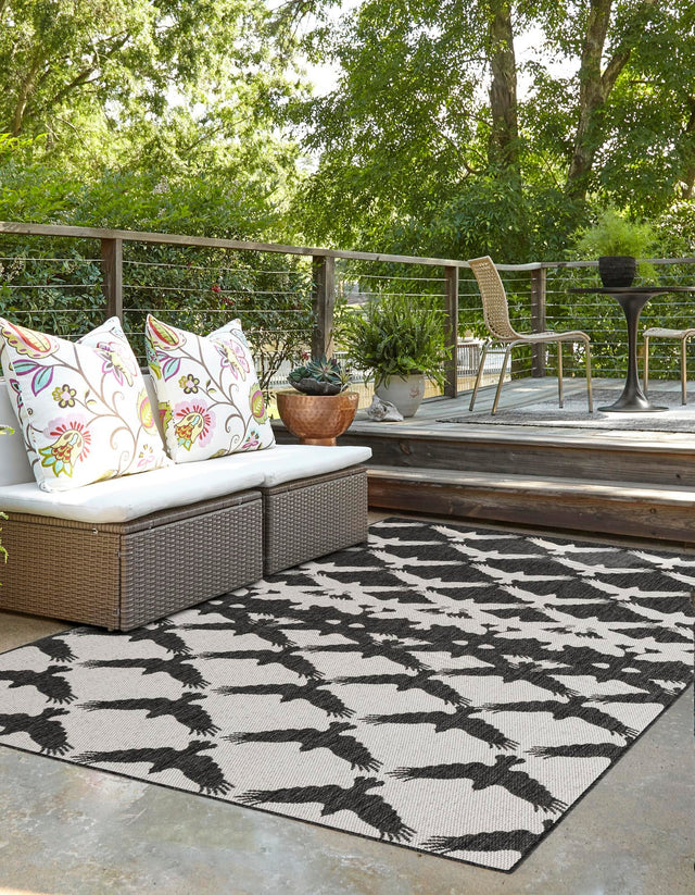 Black and White 9' x 12' Outdoor Modern Rectangle Area Rug Weather Resistant for Patio, Deck, Terrace, Balcony, Porch 100% Polypropylene Modern Outside Carpet for Sale at Rug Engine