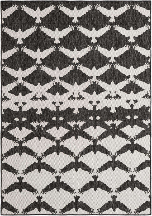 Black and White 5' 3 x 8' Outdoor Modern Rectangle Area Rug Weather Resistant for Patio, Deck, Terrace, Balcony, Porch 100% Polypropylene Modern Outside Carpet for Sale at Rug Engine