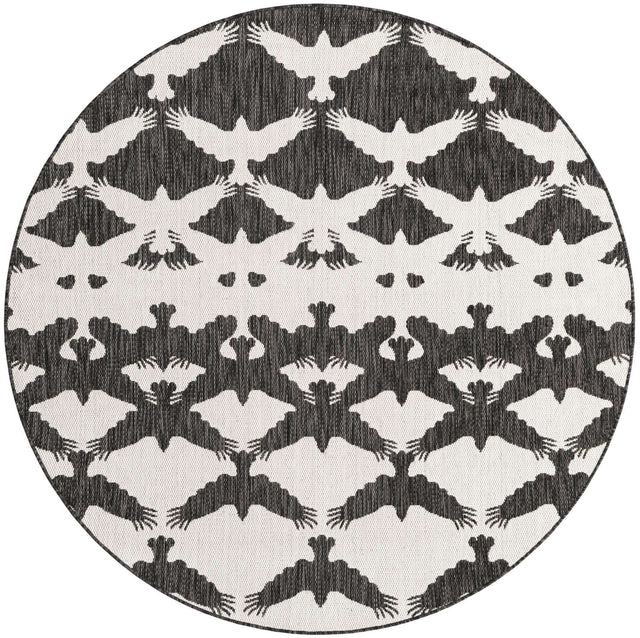 Black and White 6' 1 x 6' 1 Outdoor Modern Round Area Rug Weather Resistant for Patio, Deck, Terrace, Balcony, Porch 100% Polypropylene Modern Outside Carpet for Sale at Rug Engine