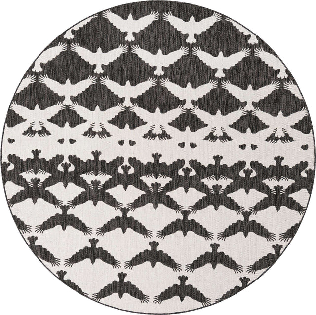 Black and White 7' 10 x 7' 10 Outdoor Modern Round Area Rug Weather Resistant for Patio, Deck, Terrace, Balcony, Porch 100% Polypropylene Modern Outside Carpet for Sale at Rug Engine