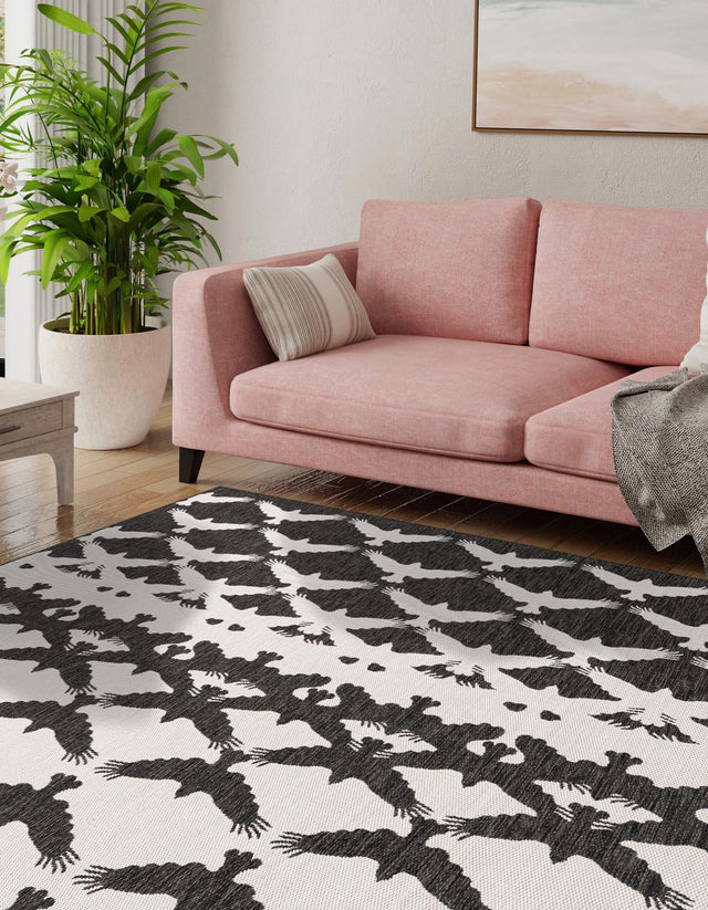 Black and White 10' x 10' Outdoor Modern Square Area Rug Weather Resistant for Patio, Deck, Terrace, Balcony, Porch 100% Polypropylene Modern Outside Carpet for Sale at Rug Engine