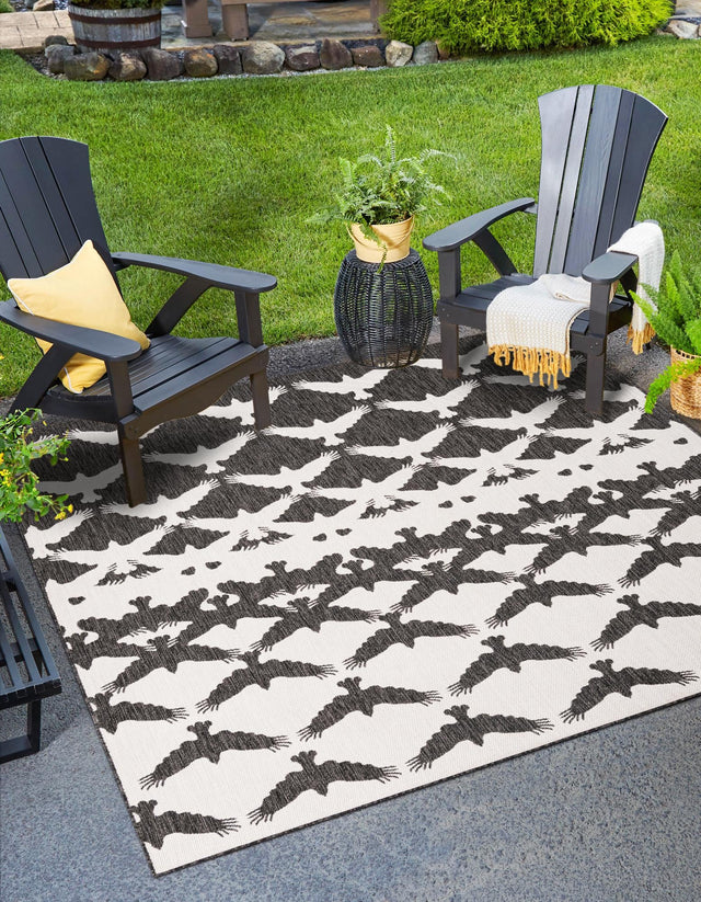 Black and White 10' x 10' Outdoor Modern Square Area Rug Weather Resistant for Patio, Deck, Terrace, Balcony, Porch 100% Polypropylene Modern Outside Carpet for Sale at Rug Engine