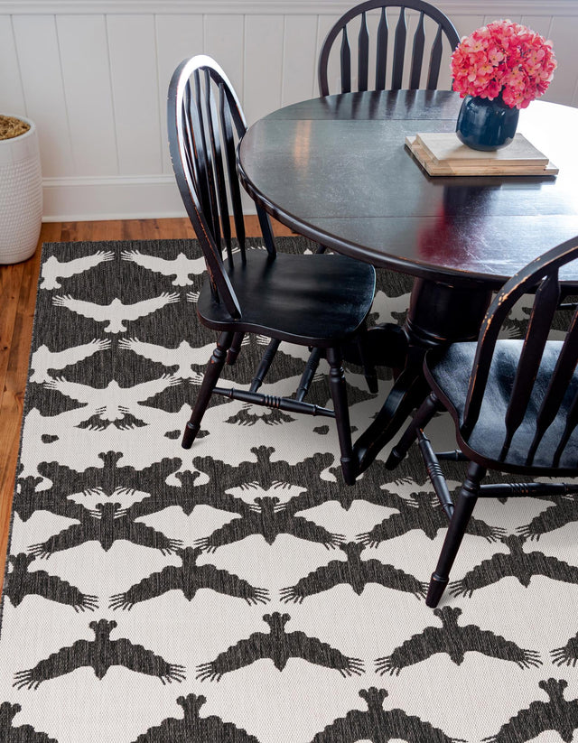 Black and White 10' x 10' Outdoor Modern Square Area Rug Weather Resistant for Patio, Deck, Terrace, Balcony, Porch 100% Polypropylene Modern Outside Carpet for Sale at Rug Engine
