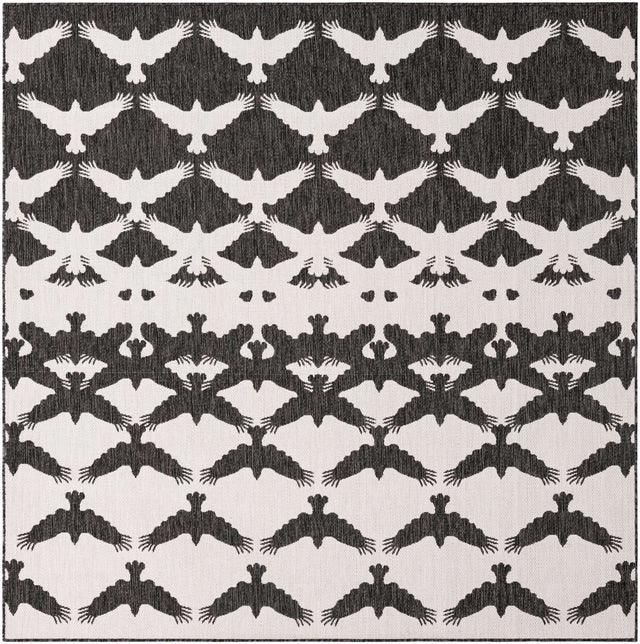 Black and White 7' 10 x 7' 10 Outdoor Modern Square Area Rug Weather Resistant for Patio, Deck, Terrace, Balcony, Porch 100% Polypropylene Modern Outside Carpet for Sale at Rug Engine