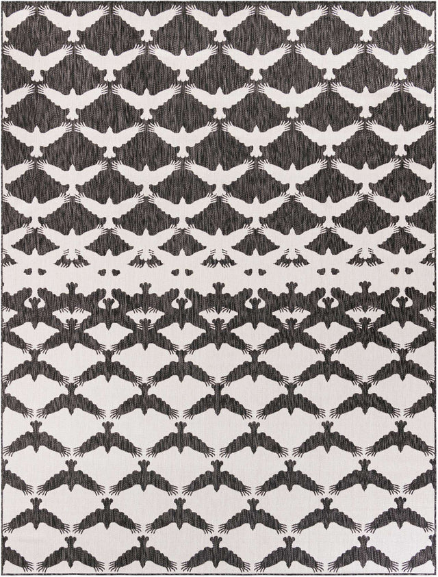 Black and White 9' x 12' Outdoor Modern Rectangle Area Rug Weather Resistant for Patio, Deck, Terrace, Balcony, Porch 100% Polypropylene Modern Outside Carpet for Sale at Rug Engine