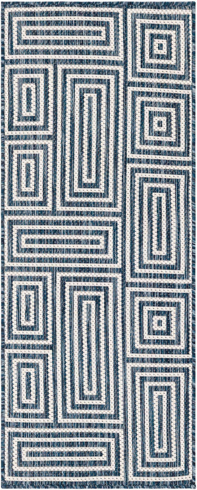 Blue 2' x 5' 3 Outdoor Modern Runner Area Rug Weather Resistant for Patio, Deck, Terrace, Balcony, Porch 100% Polypropylene Modern Outside Carpet for Sale at Rug Engine