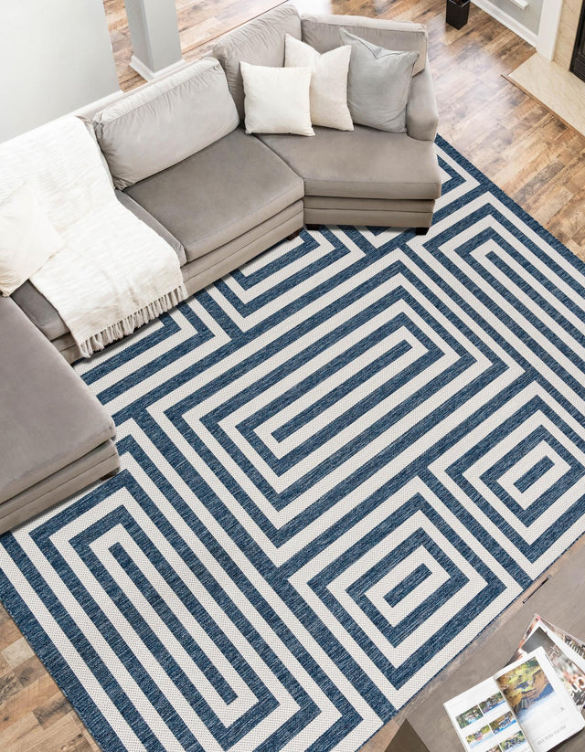 Blue 5' 3 x 7' 1 Outdoor Modern Rectangle Area Rug Weather Resistant for Patio, Deck, Terrace, Balcony, Porch 100% Polypropylene Modern Outside Carpet for Sale at Rug Engine