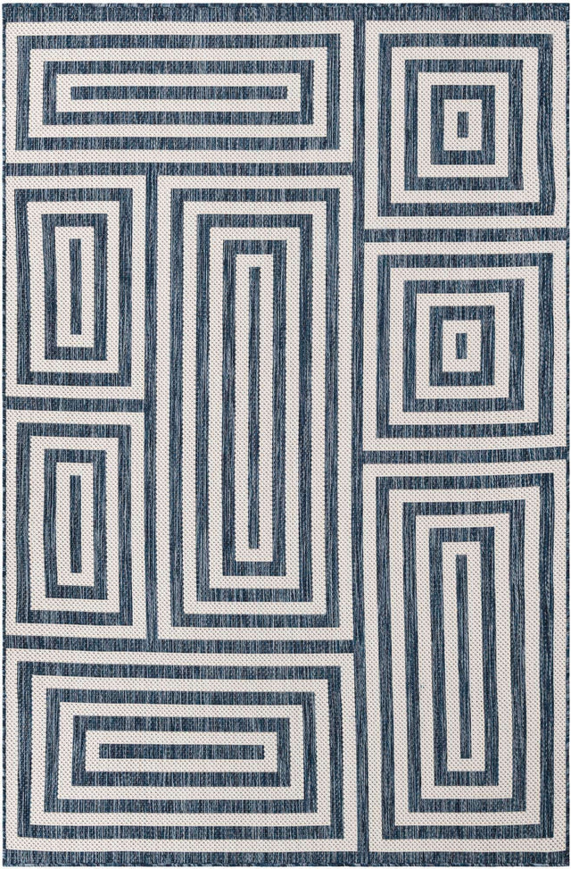 Blue 5' 3 x 8' Outdoor Modern Rectangle Area Rug Weather Resistant for Patio, Deck, Terrace, Balcony, Porch 100% Polypropylene Modern Outside Carpet for Sale at Rug Engine