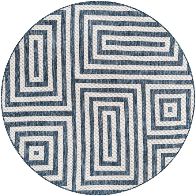 Blue 6' 1 x 6' 1 Outdoor Modern Round Area Rug Weather Resistant for Patio, Deck, Terrace, Balcony, Porch 100% Polypropylene Modern Outside Carpet for Sale at Rug Engine