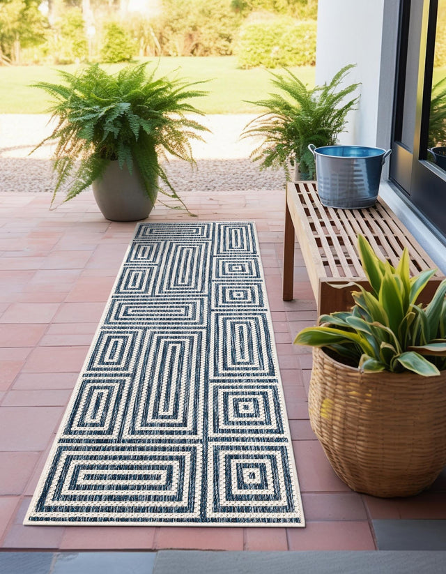 Blue 2' x 5' 3 Outdoor Modern Runner Area Rug Weather Resistant for Patio, Deck, Terrace, Balcony, Porch 100% Polypropylene Modern Outside Carpet for Sale at Rug Engine