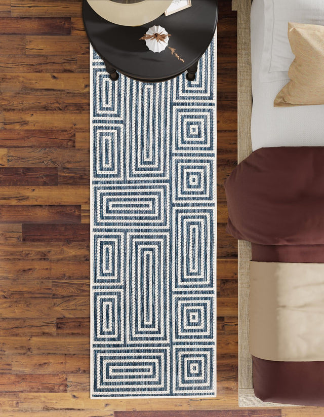 Blue 2' x 4' 1 Outdoor Modern Runner Area Rug Weather Resistant for Patio, Deck, Terrace, Balcony, Porch 100% Polypropylene Modern Outside Carpet for Sale at Rug Engine