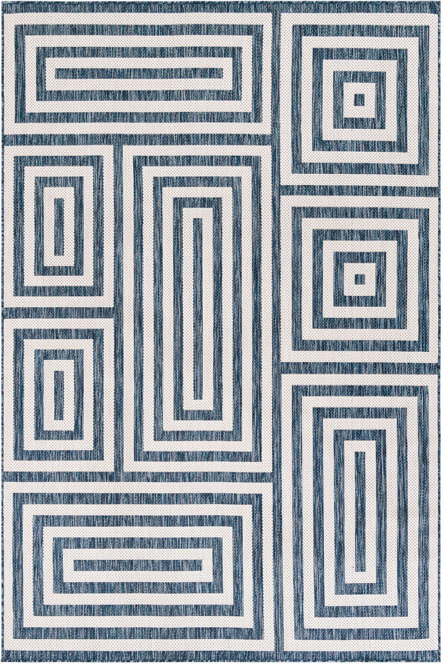 Blue 6' 1 x 9' Outdoor Modern Rectangle Area Rug Weather Resistant for Patio, Deck, Terrace, Balcony, Porch 100% Polypropylene Modern Outside Carpet for Sale at Rug Engine