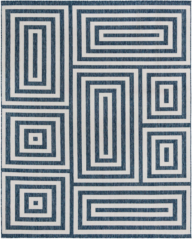 Blue 7' 10 x 10' Outdoor Modern Rectangle Area Rug Weather Resistant for Patio, Deck, Terrace, Balcony, Porch 100% Polypropylene Modern Outside Carpet for Sale at Rug Engine