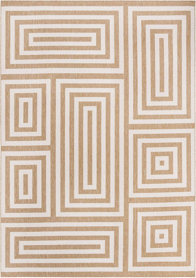 Taupe 10' x 14' 1 Outdoor Modern Rectangle Area Rug Weather Resistant for Patio, Deck, Terrace, Balcony, Porch 100% Polypropylene Modern Outside Carpet for Sale at Rug Engine