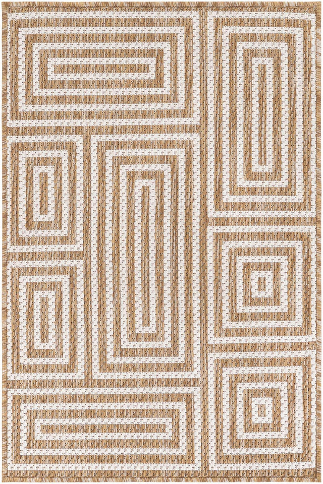 Taupe 2' x 3' 1 Outdoor Modern Rectangle Area Rug Weather Resistant for Patio, Deck, Terrace, Balcony, Porch 100% Polypropylene Modern Outside Carpet for Sale at Rug Engine