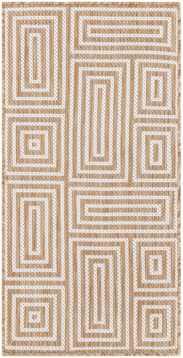 Taupe 2' x 4' 1 Outdoor Modern Runner Area Rug Weather Resistant for Patio, Deck, Terrace, Balcony, Porch 100% Polypropylene Modern Outside Carpet for Sale at Rug Engine