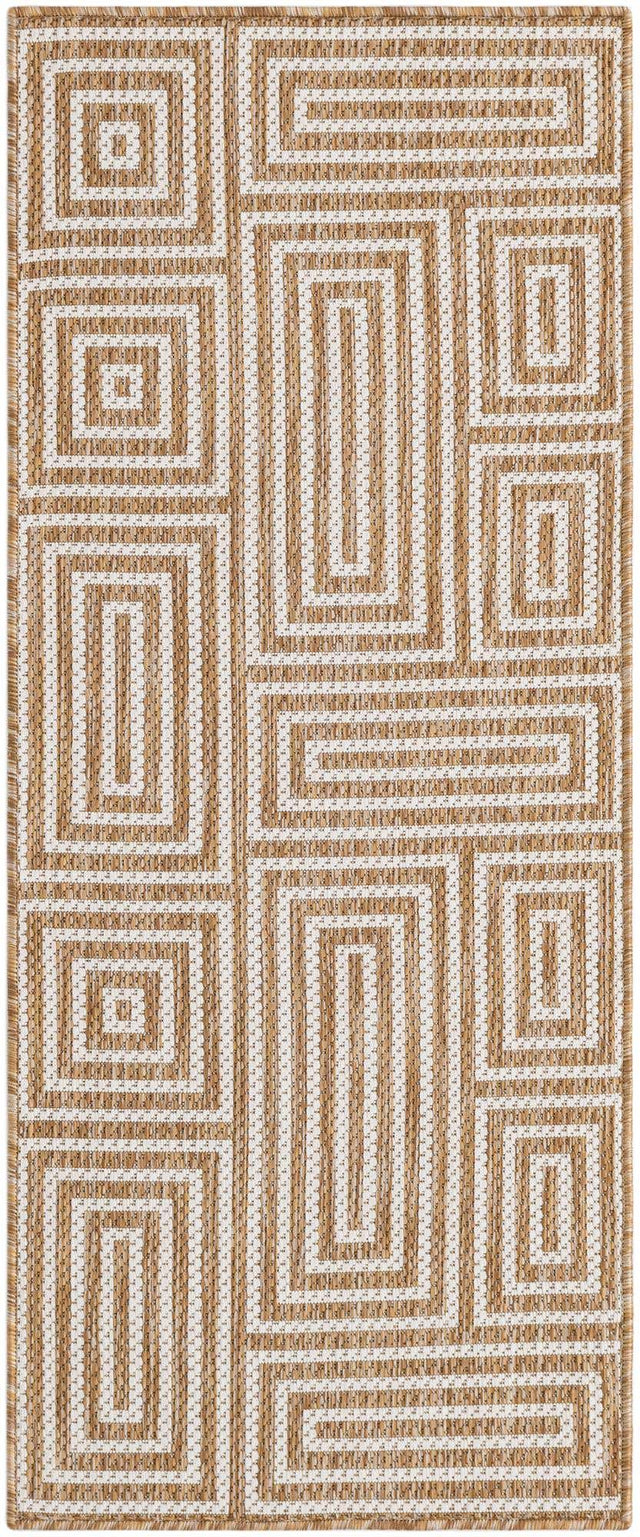 Taupe 2' x 5' 3 Outdoor Modern Runner Area Rug Weather Resistant for Patio, Deck, Terrace, Balcony, Porch 100% Polypropylene Modern Outside Carpet for Sale at Rug Engine