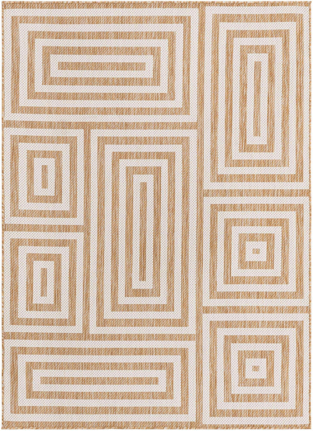 Taupe 5' 3 x 7' 1 Outdoor Modern Rectangle Area Rug Weather Resistant for Patio, Deck, Terrace, Balcony, Porch 100% Polypropylene Modern Outside Carpet for Sale at Rug Engine