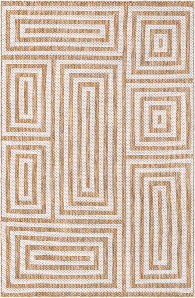 Taupe 5' 3 x 8' Outdoor Modern Rectangle Area Rug Weather Resistant for Patio, Deck, Terrace, Balcony, Porch 100% Polypropylene Modern Outside Carpet for Sale at Rug Engine