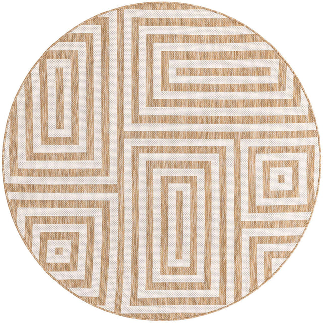 Taupe 6' 1 x 6' 1 Outdoor Modern Round Area Rug Weather Resistant for Patio, Deck, Terrace, Balcony, Porch 100% Polypropylene Modern Outside Carpet for Sale at Rug Engine