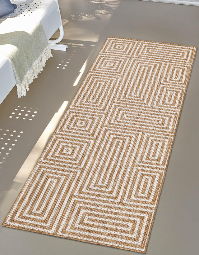 Taupe 2' 7 x 12' Outdoor Modern Runner Area Rug Weather Resistant for Patio, Deck, Terrace, Balcony, Porch 100% Polypropylene Modern Outside Carpet for Sale at Rug Engine