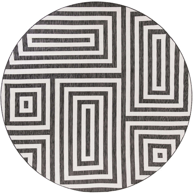 Black and White 10' x 10' Outdoor Modern Round Area Rug Weather Resistant for Patio, Deck, Terrace, Balcony, Porch 100% Polypropylene Modern Outside Carpet for Sale at Rug Engine