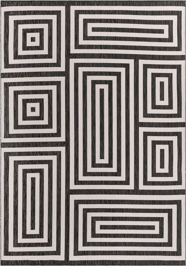 Black and White 10' x 14' 1 Outdoor Modern Rectangle Area Rug Weather Resistant for Patio, Deck, Terrace, Balcony, Porch 100% Polypropylene Modern Outside Carpet for Sale at Rug Engine