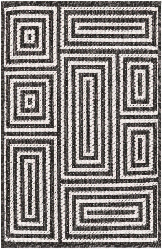 Black and White 2' x 3' 1 Outdoor Modern Rectangle Area Rug Weather Resistant for Patio, Deck, Terrace, Balcony, Porch 100% Polypropylene Modern Outside Carpet for Sale at Rug Engine