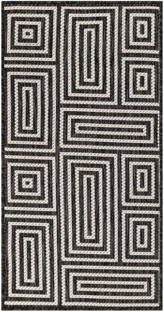 Black and White 2' x 4' 1 Outdoor Modern Runner Area Rug Weather Resistant for Patio, Deck, Terrace, Balcony, Porch 100% Polypropylene Modern Outside Carpet for Sale at Rug Engine