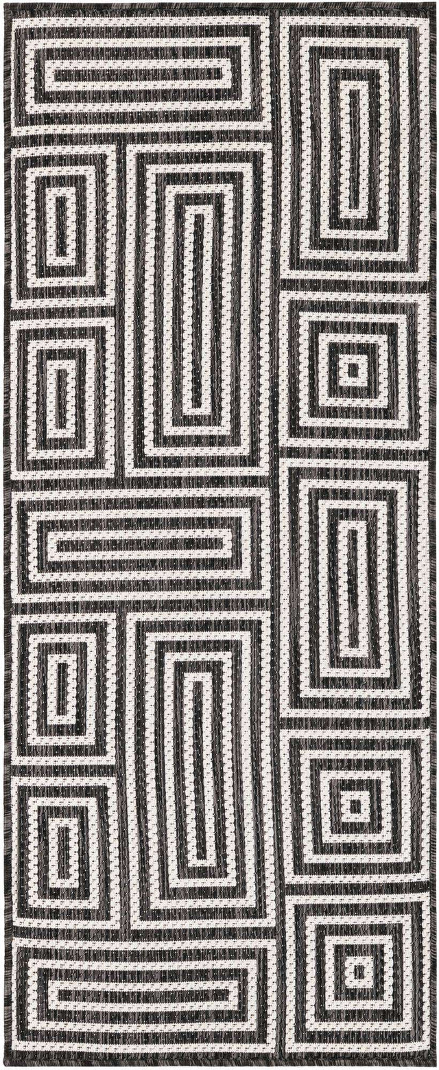 Black and White 2' x 5' 3 Outdoor Modern Runner Area Rug Weather Resistant for Patio, Deck, Terrace, Balcony, Porch 100% Polypropylene Modern Outside Carpet for Sale at Rug Engine
