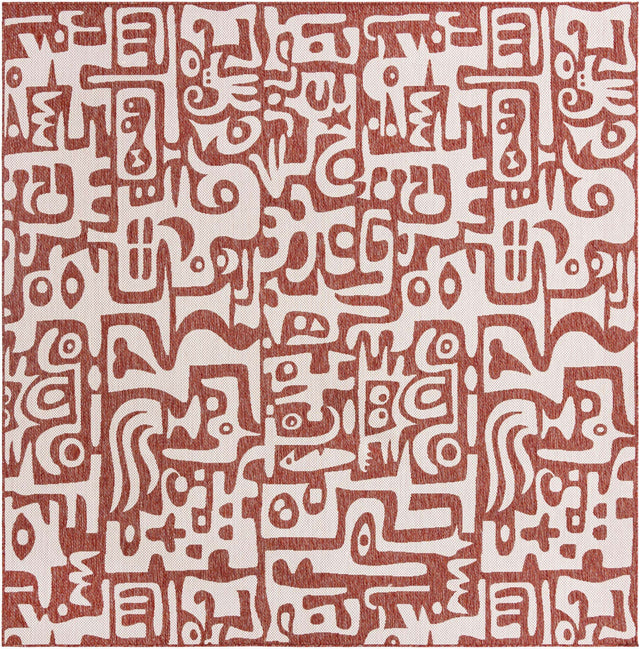 Rust Red 10' x 10' Outdoor Modern Square Area Rug Weather Resistant for Patio, Deck, Terrace, Balcony, Porch 100% Polypropylene Modern Outside Carpet for Sale at Rug Engine