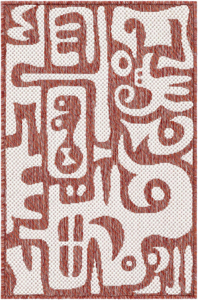 Rust Red 2' x 3' 1 Outdoor Modern Rectangle Area Rug Weather Resistant for Patio, Deck, Terrace, Balcony, Porch 100% Polypropylene Modern Outside Carpet for Sale at Rug Engine