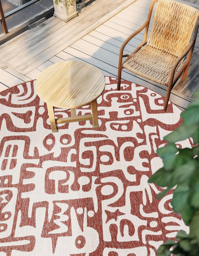 Rust Red 3' 1 x 3' 1 Outdoor Modern Round Area Rug Weather Resistant for Patio, Deck, Terrace, Balcony, Porch 100% Polypropylene Modern Outside Carpet for Sale at Rug Engine