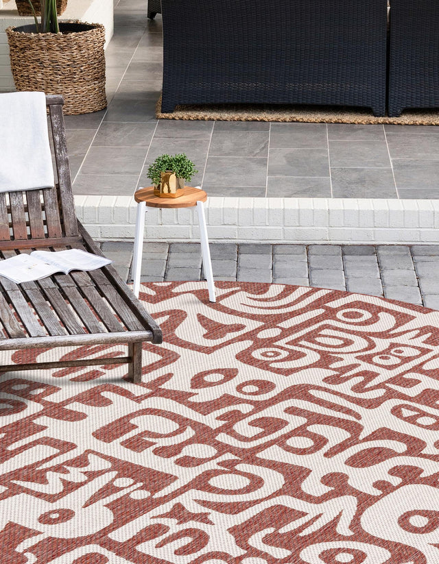 Rust Red 12' x 12' Outdoor Modern Round Area Rug Weather Resistant for Patio, Deck, Terrace, Balcony, Porch 100% Polypropylene Modern Outside Carpet for Sale at Rug Engine