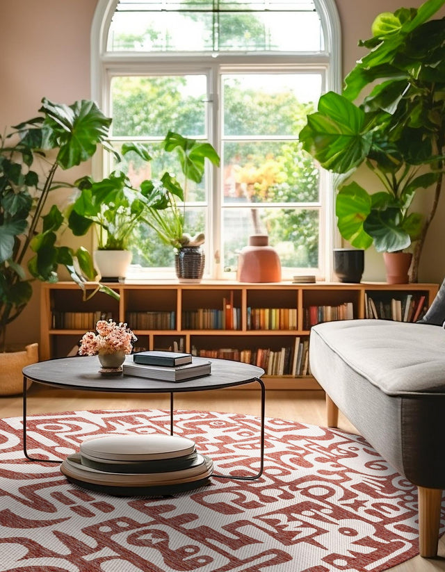 Rust Red 12' x 12' Outdoor Modern Round Area Rug Weather Resistant for Patio, Deck, Terrace, Balcony, Porch 100% Polypropylene Modern Outside Carpet for Sale at Rug Engine
