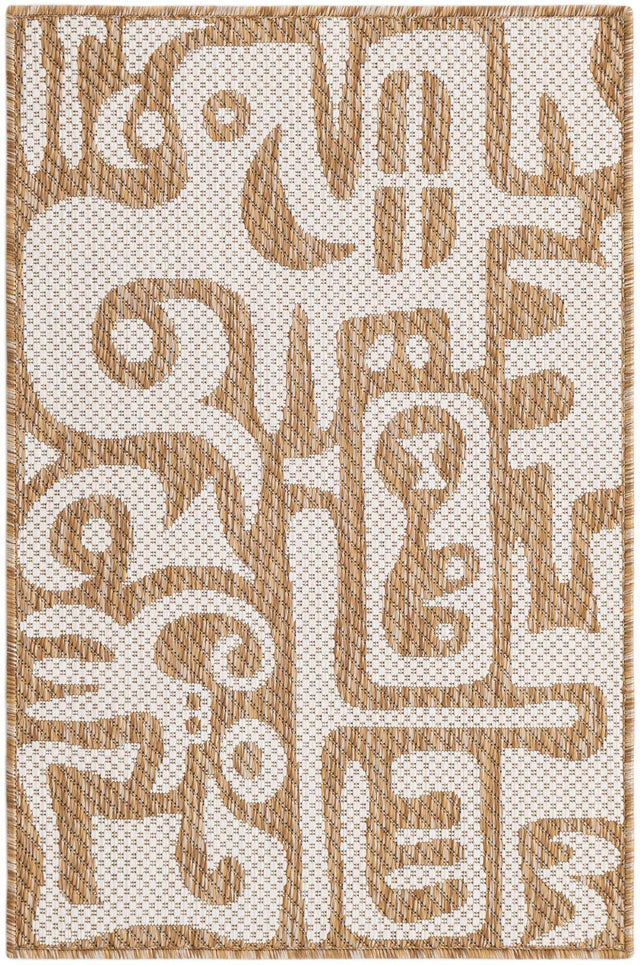 Taupe 2' x 3' 1 Outdoor Modern Rectangle Area Rug Weather Resistant for Patio, Deck, Terrace, Balcony, Porch 100% Polypropylene Modern Outside Carpet for Sale at Rug Engine
