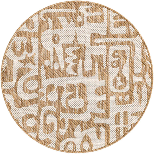 Taupe 3' 1 x 3' 1 Outdoor Modern Round Area Rug Weather Resistant for Patio, Deck, Terrace, Balcony, Porch 100% Polypropylene Modern Outside Carpet for Sale at Rug Engine