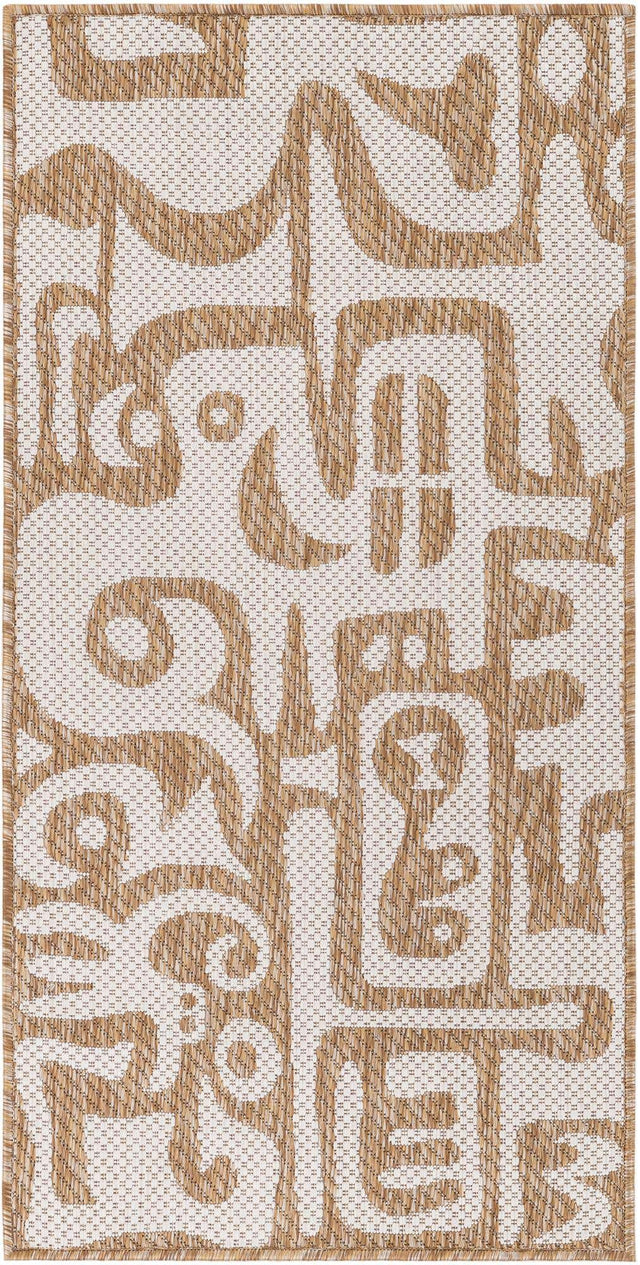 Taupe 2' x 4' 1 Outdoor Modern Runner Area Rug Weather Resistant for Patio, Deck, Terrace, Balcony, Porch 100% Polypropylene Modern Outside Carpet for Sale at Rug Engine