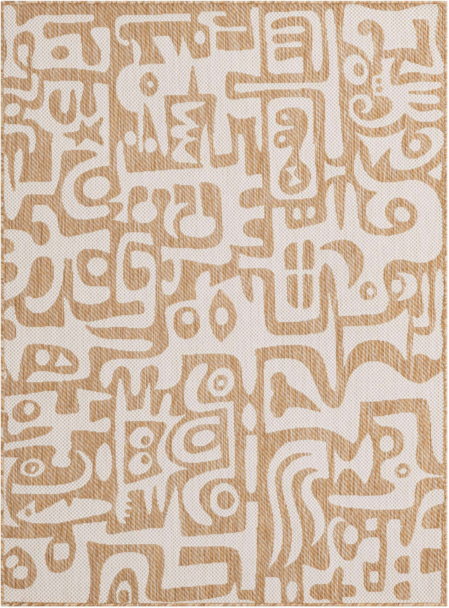 Taupe 5' 3 x 7' 1 Outdoor Modern Rectangle Area Rug Weather Resistant for Patio, Deck, Terrace, Balcony, Porch 100% Polypropylene Modern Outside Carpet for Sale at Rug Engine